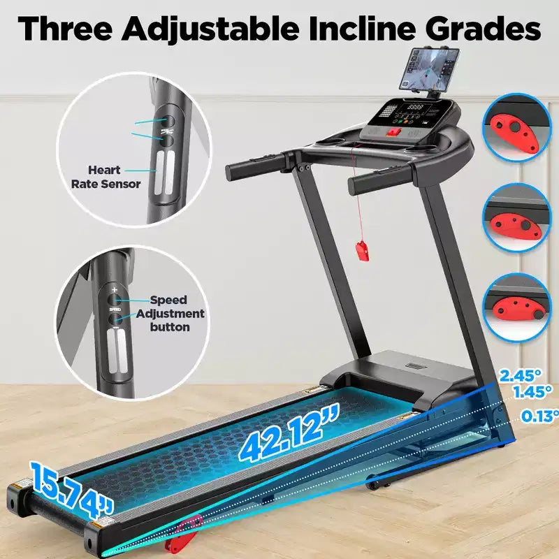Tapis roulant inclinabile del 9% con maniglia, tapis roulant pieghevole portatile da 3,0 HP per casa/ufficio, macchina per la corsa e il jogging