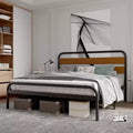 King Size Bed Frame, Heavy Duty Platform Frame with Wooden Headboard and Under-Bed Storage, Noise Free Design Mattress Foundation, Easy Assembly