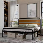 King Size Bed Frame, Heavy Duty Platform Frame with Wooden Headboard and Under-Bed Storage, Noise Free Design Mattress Foundation, Easy Assembly