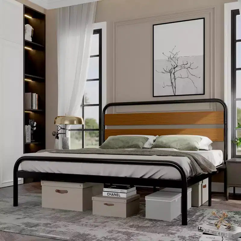 Struttura Letto King Size, Telaio Piattaforma Robusto con Testiera in Legno e Vano Contenitore Sottoposto, Base Materasso Silenziosa, Facile Montaggio