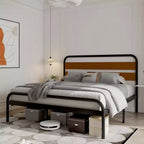 King Size Bed Frame, Heavy Duty Platform Frame with Wooden Headboard and Under-Bed Storage, Noise Free Design Mattress Foundation, Easy Assembly