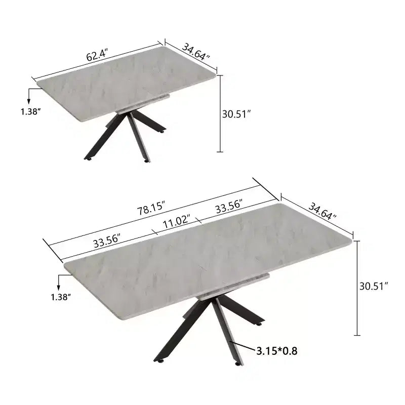 6278 Tavolo da Pranzo Moderno Allungabile con Base in Metallo Nero, Tavolo Rettangolare da Cucina per Sala da Pranzo o Zona Colazione-Panipeachy