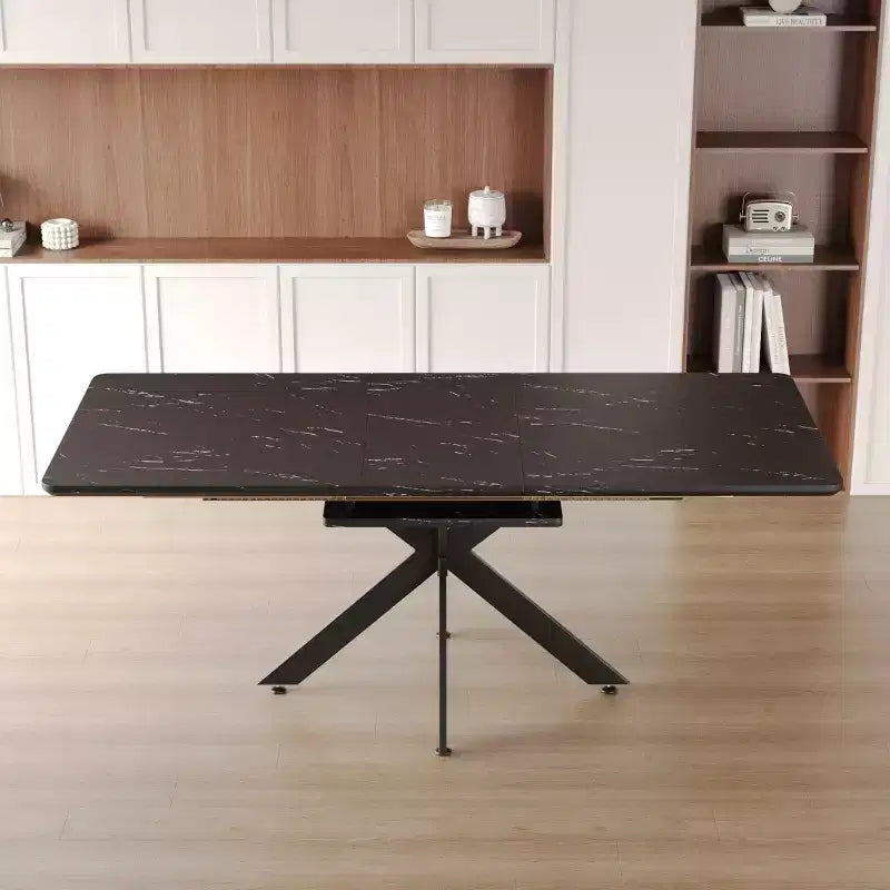 6278 Tavolo da Pranzo Moderno Allungabile con Base in Metallo Nero, Tavolo Rettangolare da Cucina per Sala da Pranzo o Zona Colazione-Panipeachy