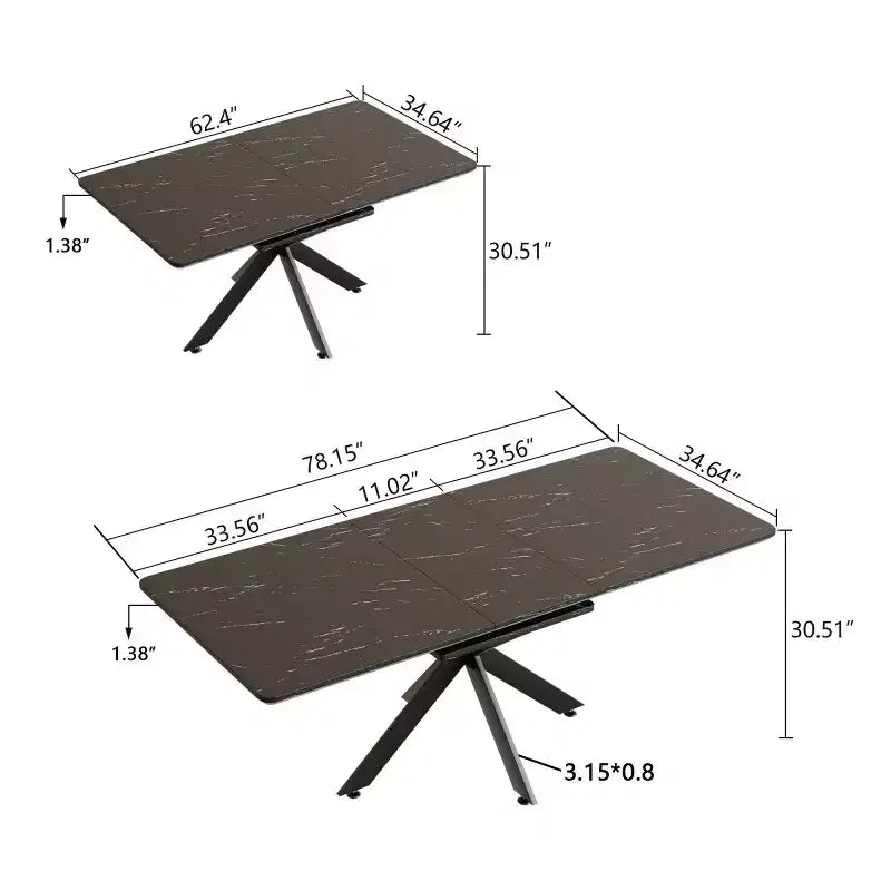 6278 Tavolo da Pranzo Moderno Allungabile con Base in Metallo Nero, Tavolo Rettangolare da Cucina per Sala da Pranzo o Zona Colazione-Panipeachy