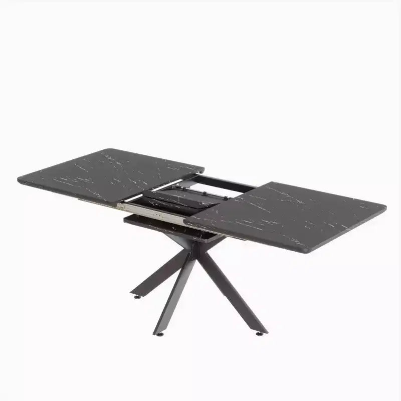 6278 Tavolo da Pranzo Moderno Allungabile con Base in Metallo Nero, Tavolo Rettangolare da Cucina per Sala da Pranzo o Zona Colazione-Panipeachy