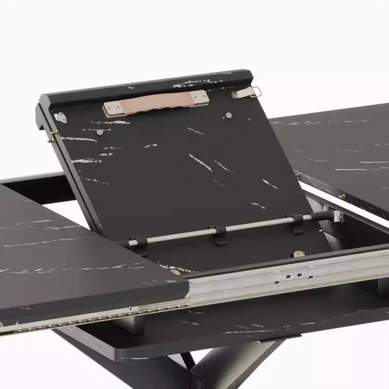 6278 Tavolo da Pranzo Moderno Allungabile con Base in Metallo Nero, Tavolo Rettangolare da Cucina per Sala da Pranzo o Zona Colazione-Panipeachy