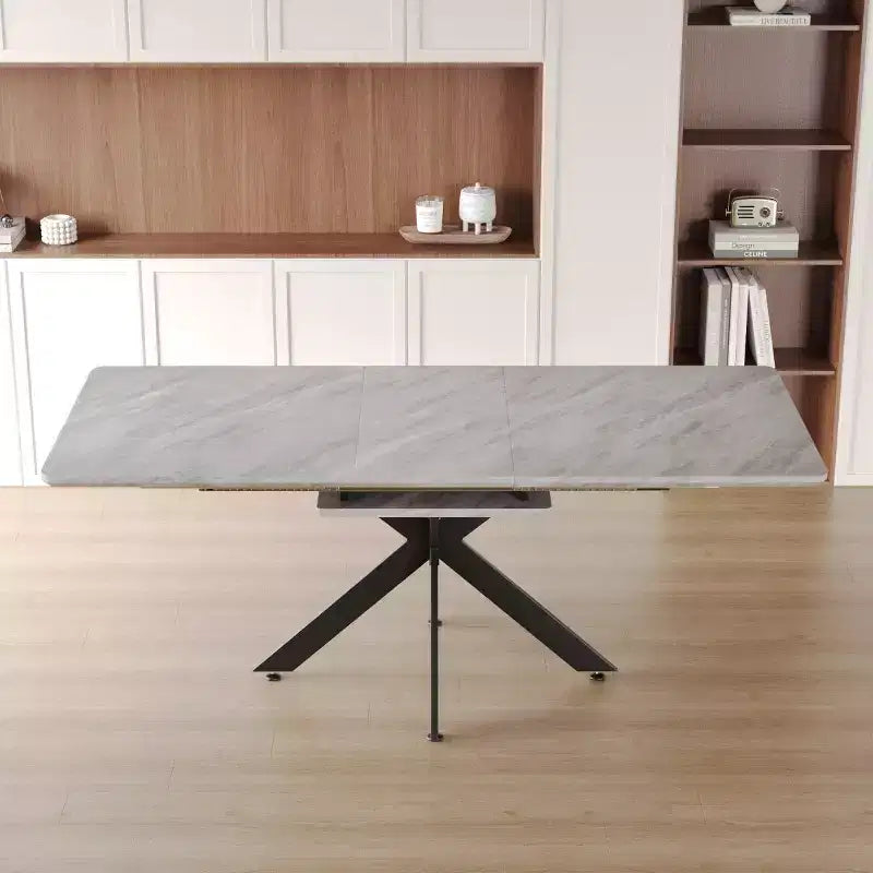 6278 Tavolo da Pranzo Moderno Allungabile con Base in Metallo Nero, Tavolo Rettangolare da Cucina per Sala da Pranzo o Zona Colazione-Panipeachy