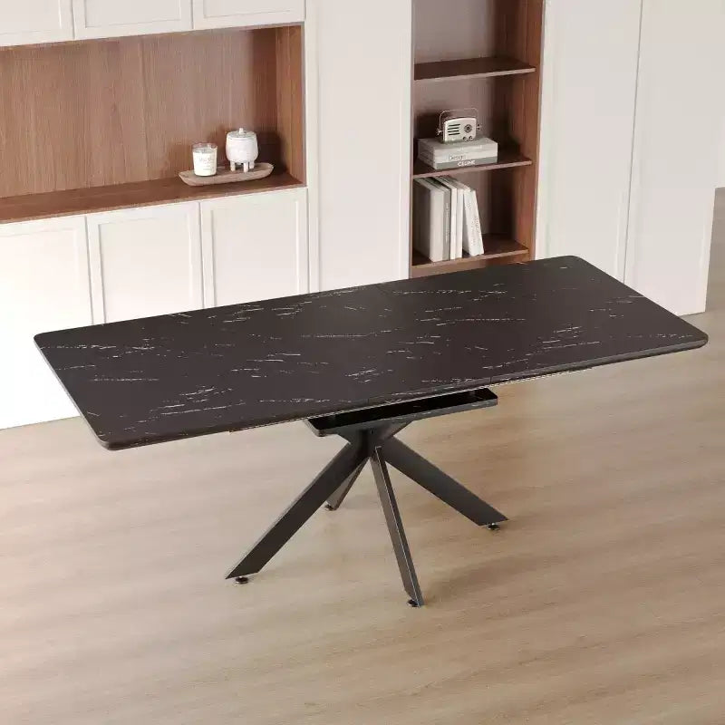 6278 Modern Extendable Dining Table with Black Metal Base, Rectangular Kitchen Table for Dining Room or Breakfast Area-Panipeachy
