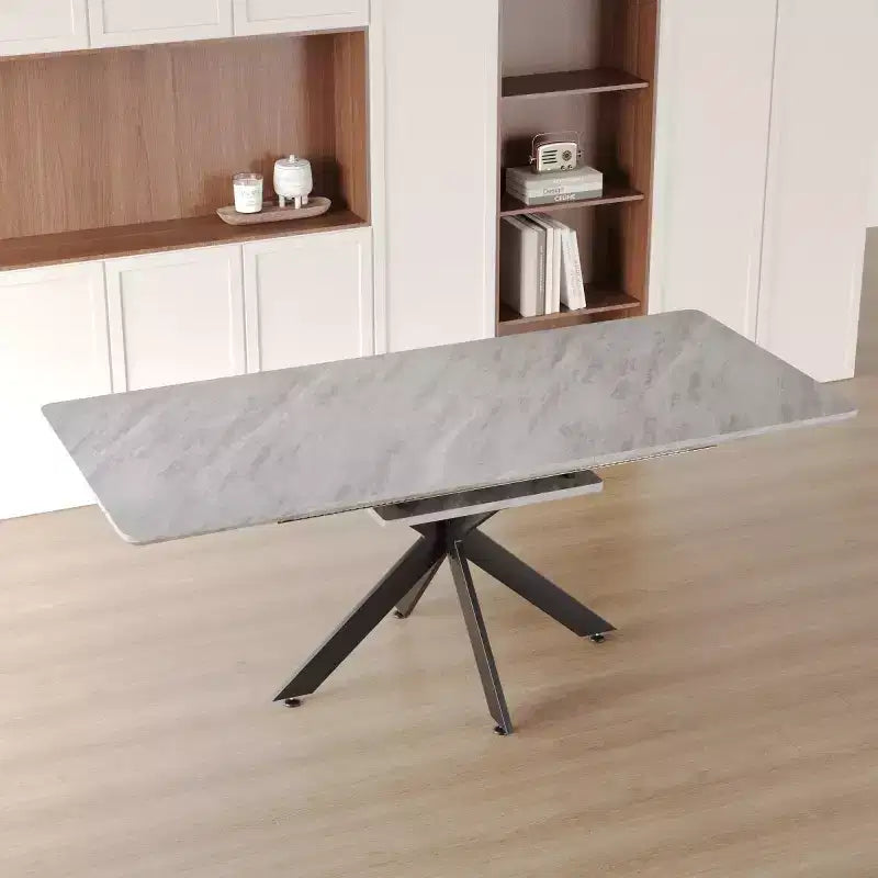 6278 Modern Extendable Dining Table with Black Metal Base, Rectangular Kitchen Table for Dining Room or Breakfast Area-Panipeachy