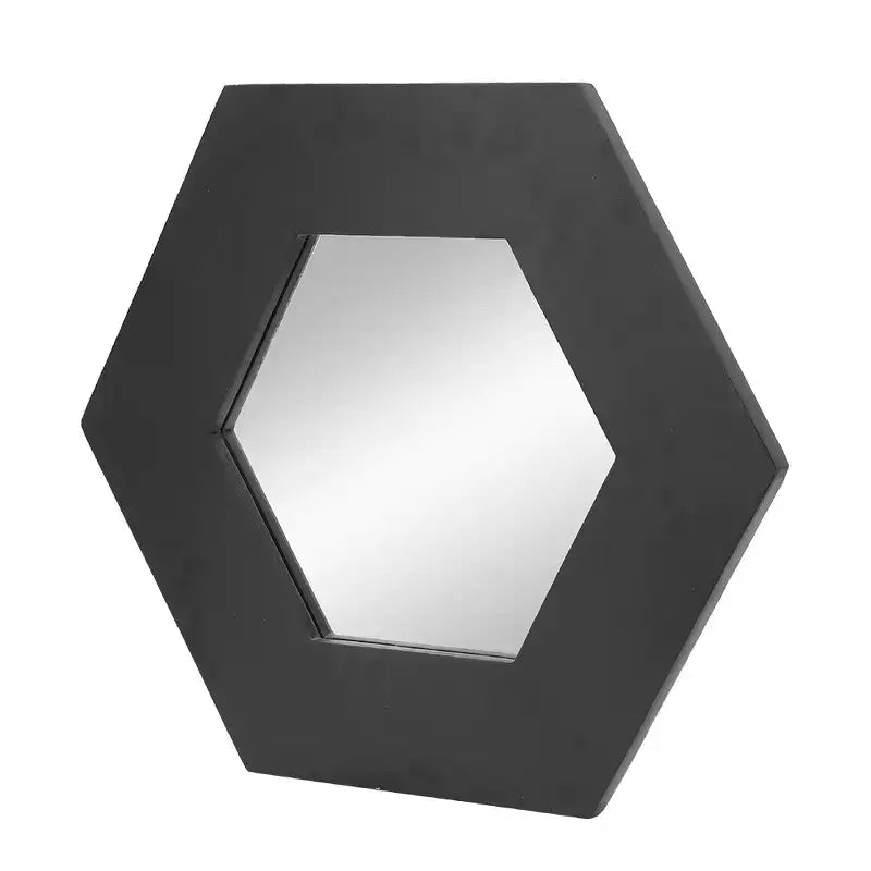 18.5 x 18.5 Inch Hexagon Wall Mirror with Solid Wood Frame Black