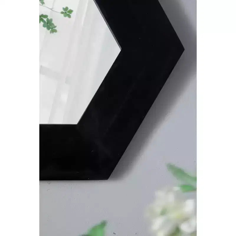 18.5 x 18.5 Inch Hexagon Wall Mirror with Solid Wood Frame Black