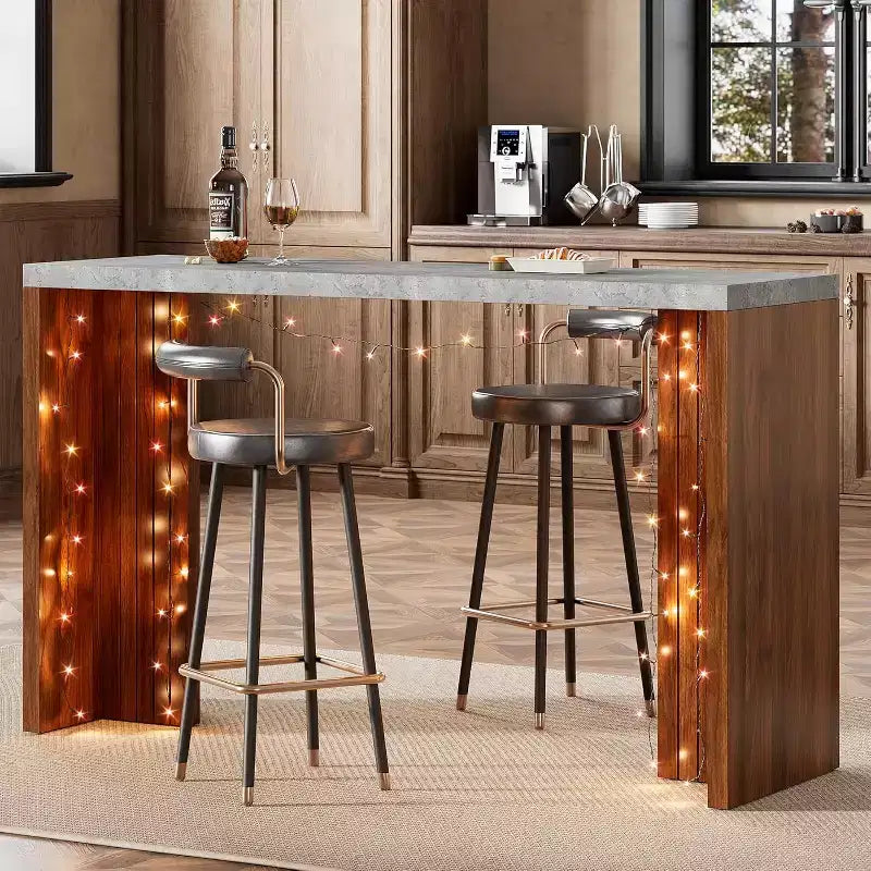 GustoWave 55 Home Bar Table with Faux Marble Top, Counter Height Pub Table for Kitchen, Living Room, Dining