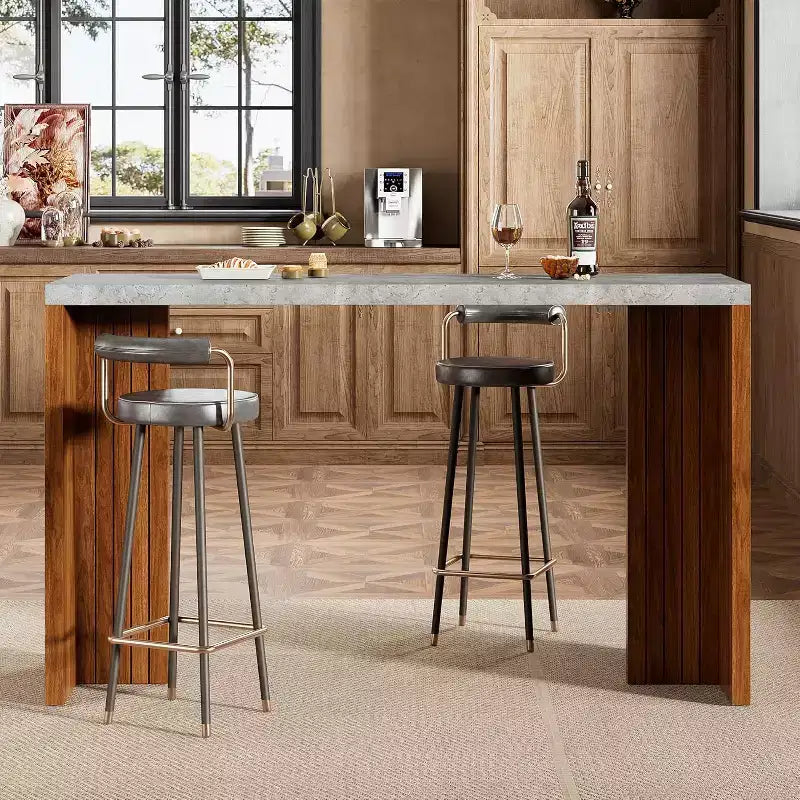 GustoWave 55 Home Bar Table with Faux Marble Top, Counter Height Pub Table for Kitchen, Living Room, Dining