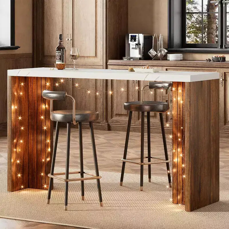 GustoWave 55 Home Bar Table with Faux Marble Top, Counter Height Pub Table for Kitchen, Living Room, Dining