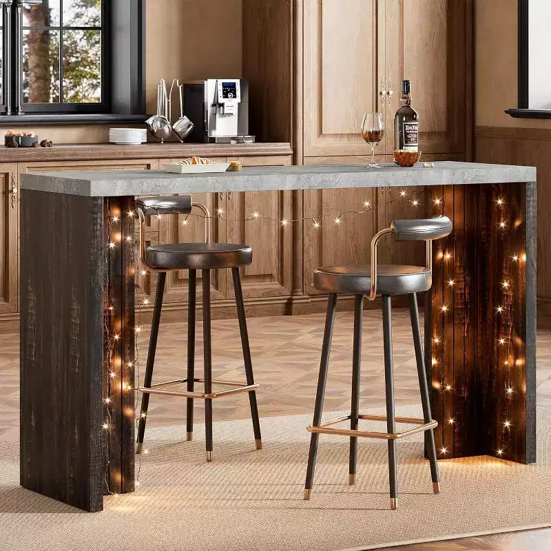 GustoWave 55 Home Bar Table with Faux Marble Top, Counter Height Pub Table for Kitchen, Living Room, Dining