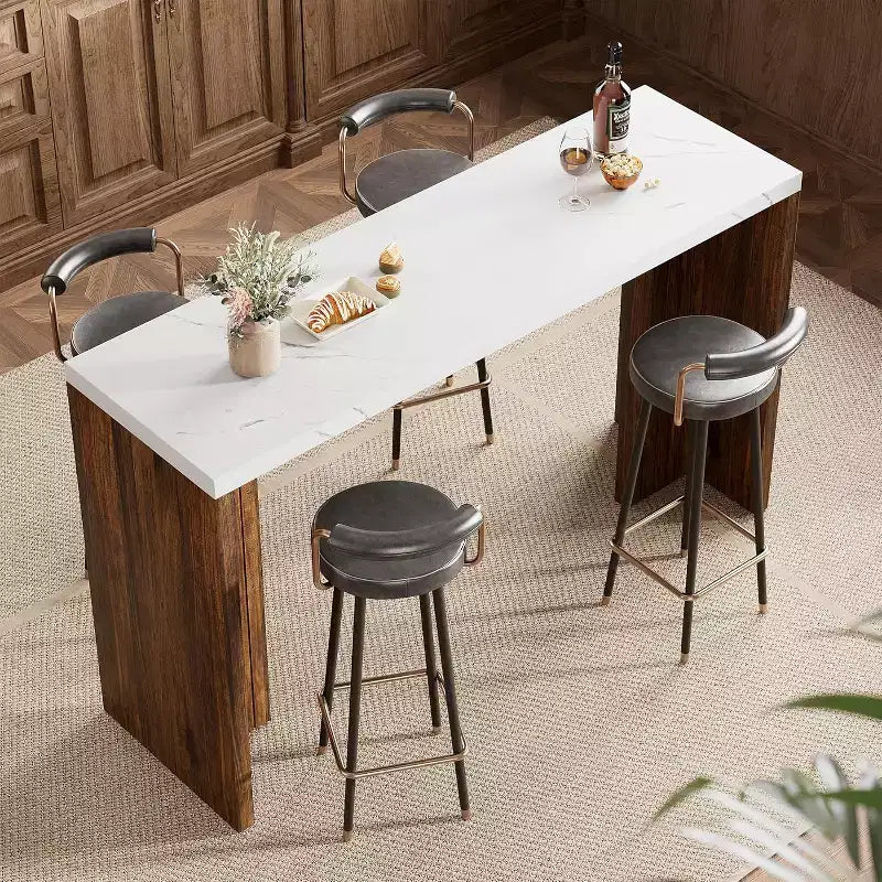 GustoWave 55 Home Bar Table with Faux Marble Top, Counter Height Pub Table for Kitchen, Living Room, Dining