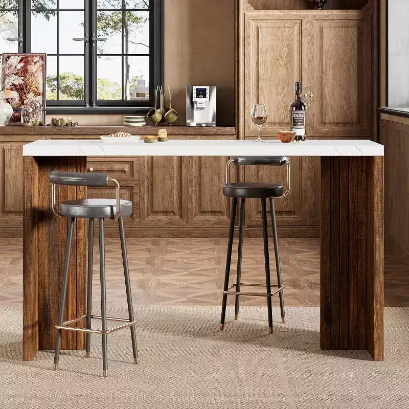 GustoWave 55 Home Bar Table with Faux Marble Top, Counter Height Pub Table for Kitchen, Living Room, Dining