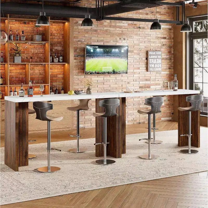 GustoWave 55 Home Bar Table with Faux Marble Top, Counter Height Pub Table for Kitchen, Living Room, Dining