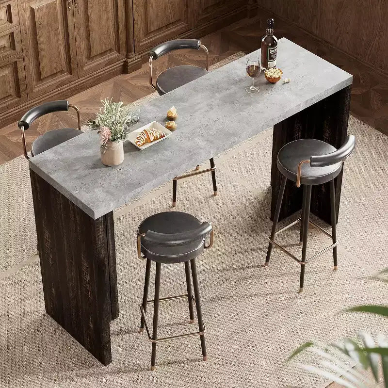 GustoWave 55 Home Bar Table with Faux Marble Top, Counter Height Pub Table for Kitchen, Living Room, Dining