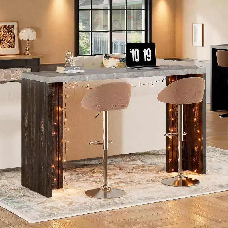 GustoWave 55 Home Bar Table with Faux Marble Top, Counter Height Pub Table for Kitchen, Living Room, Dining