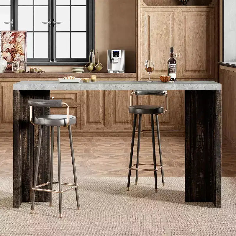 GustoWave 55 Home Bar Table with Faux Marble Top, Counter Height Pub Table for Kitchen, Living Room, Dining