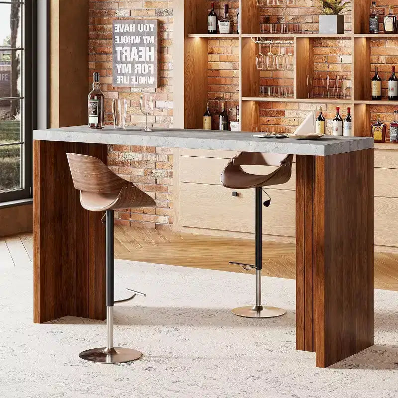 GustoWave 55 Home Bar Table with Faux Marble Top, Counter Height Pub Table for Kitchen, Living Room, Dining