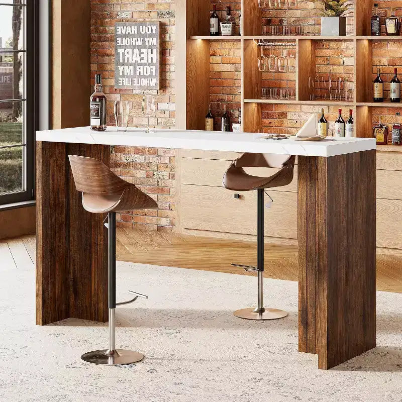GustoWave 55 Home Bar Table with Faux Marble Top, Counter Height Pub Table for Kitchen, Living Room, Dining
