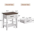 Comodino con Tavolino da Notte in Legno, 1 Cassetto, Ripiano Aperto, Tavolino Laterale Industriale, Comodino Stretto Bianco, Versatile per Camera da Letto, Piccoli Spazi