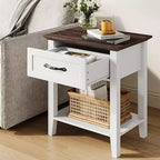 Comodino con Tavolino da Notte in Legno, 1 Cassetto, Ripiano Aperto, Tavolino Laterale Industriale, Comodino Stretto Bianco, Versatile per Camera da Letto, Piccoli Spazi