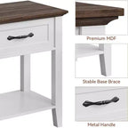 Comodino con Tavolino da Notte in Legno, 1 Cassetto, Ripiano Aperto, Tavolino Laterale Industriale, Comodino Stretto Bianco, Versatile per Camera da Letto, Piccoli Spazi