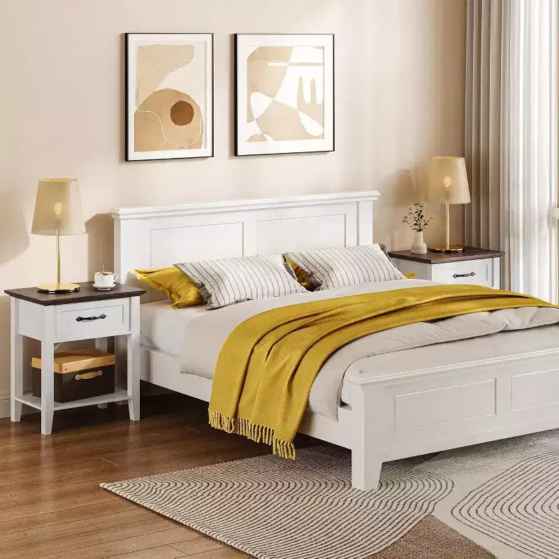 Comodino con Tavolino da Notte in Legno, 1 Cassetto, Ripiano Aperto, Tavolino Laterale Industriale, Comodino Stretto Bianco, Versatile per Camera da Letto, Piccoli Spazi