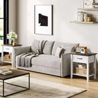 Comodino con Tavolino da Notte in Legno, 1 Cassetto, Ripiano Aperto, Tavolino Laterale Industriale, Comodino Stretto Bianco, Versatile per Camera da Letto, Piccoli Spazi