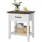 Comodino con Tavolino da Notte in Legno, 1 Cassetto, Ripiano Aperto, Tavolino Laterale Industriale, Comodino Stretto Bianco, Versatile per Camera da Letto, Piccoli Spazi