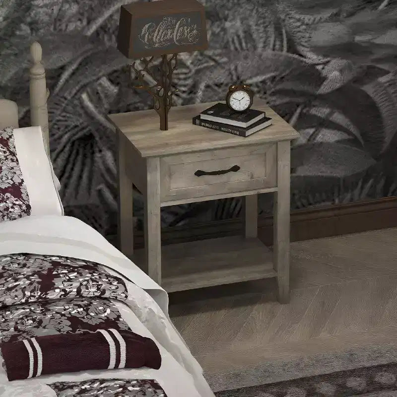 Comodino con Tavolino da Notte in Legno, 1 Cassetto, Ripiano Aperto, Tavolino Laterale Industriale, Comodino Stretto Bianco, Versatile per Camera da Letto, Piccoli Spazi