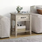 Comodino con Tavolino da Notte in Legno, 1 Cassetto, Ripiano Aperto, Tavolino Laterale Industriale, Comodino Stretto Bianco, Versatile per Camera da Letto, Piccoli Spazi