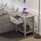 Comodino con Tavolino da Notte in Legno, 1 Cassetto, Ripiano Aperto, Tavolino Laterale Industriale, Comodino Stretto Bianco, Versatile per Camera da Letto, Piccoli Spazi