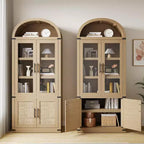 Libreria ad arco da 72'' con ante in vetro, armadio in legno a 6 ripiani per soggiorno, cucina o ufficio, scaffali espositivi in stile rustico