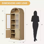 Libreria ad arco da 72'' con ante in vetro, armadio in legno a 6 ripiani per soggiorno, cucina o ufficio, scaffali espositivi in stile rustico