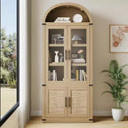 Libreria ad arco da 72'' con ante in vetro, armadio in legno a 6 ripiani per soggiorno, cucina o ufficio, scaffali espositivi in stile rustico