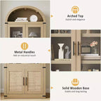 Libreria ad arco da 72'' con ante in vetro, armadio in legno a 6 ripiani per soggiorno, cucina o ufficio, scaffali espositivi in stile rustico