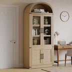 Libreria ad arco da 72'' con ante in vetro, armadio in legno a 6 ripiani per soggiorno, cucina o ufficio, scaffali espositivi in stile rustico