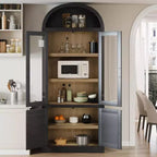 Libreria ad arco da 72'' con ante in vetro, armadio in legno a 6 ripiani per soggiorno, cucina o ufficio, scaffali espositivi in stile rustico