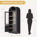 Libreria ad arco da 72'' con ante in vetro, armadio in legno a 6 ripiani per soggiorno, cucina o ufficio, scaffali espositivi in stile rustico