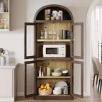 Libreria ad arco da 72'' con ante in vetro, armadio in legno a 6 ripiani per soggiorno, cucina o ufficio, scaffali espositivi in stile rustico