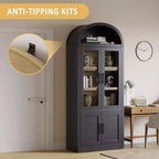 Libreria ad arco da 72'' con ante in vetro, armadio in legno a 6 ripiani per soggiorno, cucina o ufficio, scaffali espositivi in stile rustico