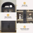 Libreria ad arco da 72'' con ante in vetro, armadio in legno a 6 ripiani per soggiorno, cucina o ufficio, scaffali espositivi in stile rustico