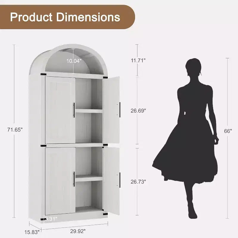 Libreria ad arco da 72'' con ante in vetro, armadio in legno a 6 ripiani per soggiorno, cucina o ufficio, scaffali espositivi in stile rustico