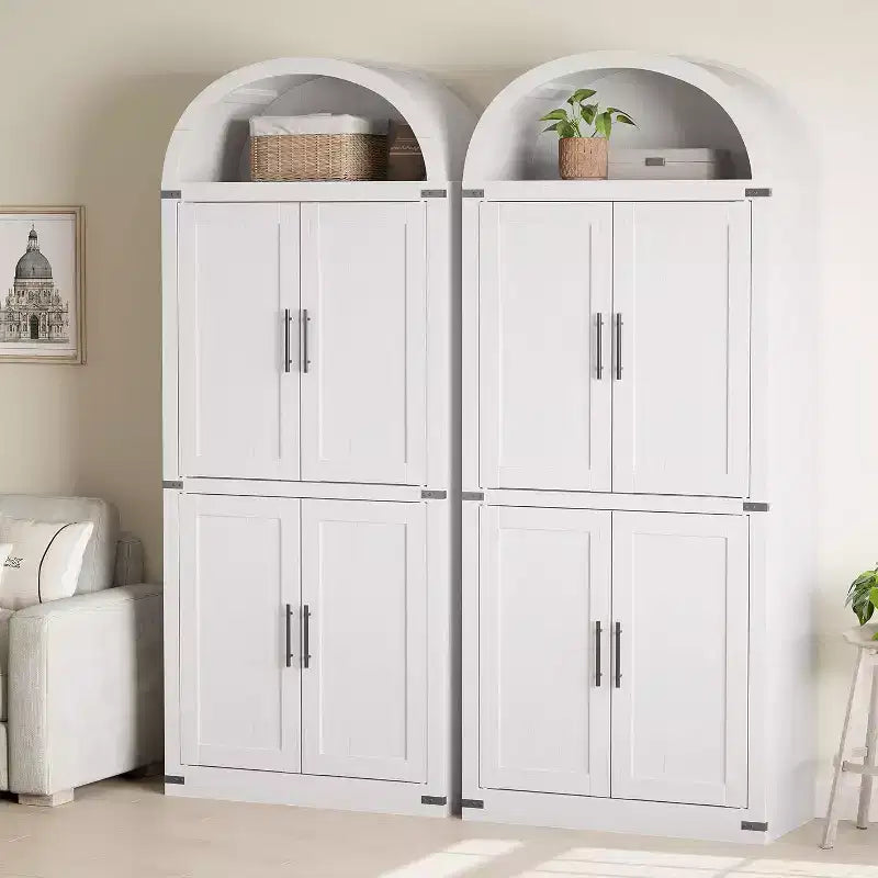 Libreria ad arco da 72'' con ante in vetro, armadio in legno a 6 ripiani per soggiorno, cucina o ufficio, scaffali espositivi in stile rustico