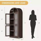Libreria ad arco da 72'' con ante in vetro, armadio in legno a 6 ripiani per soggiorno, cucina o ufficio, scaffali espositivi in stile rustico