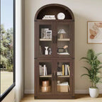 Libreria ad arco da 72'' con ante in vetro, armadio in legno a 6 ripiani per soggiorno, cucina o ufficio, scaffali espositivi in stile rustico